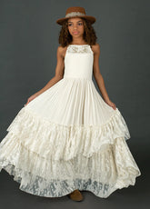 La Boheme - Girls Lace Boho Maxi Dress , Flower Girl Dress - Ivory Milk